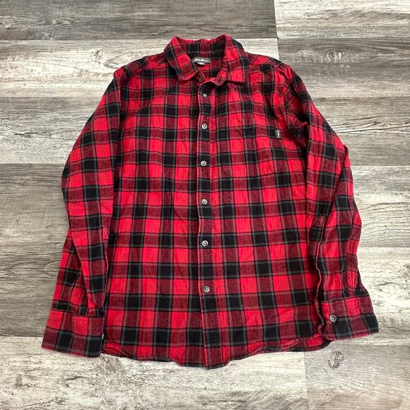 Eddie Bauer Red Black Buffalo Plaid Mens L Cotton Button Up Flannel Button Shirt - Picture 2 of 10